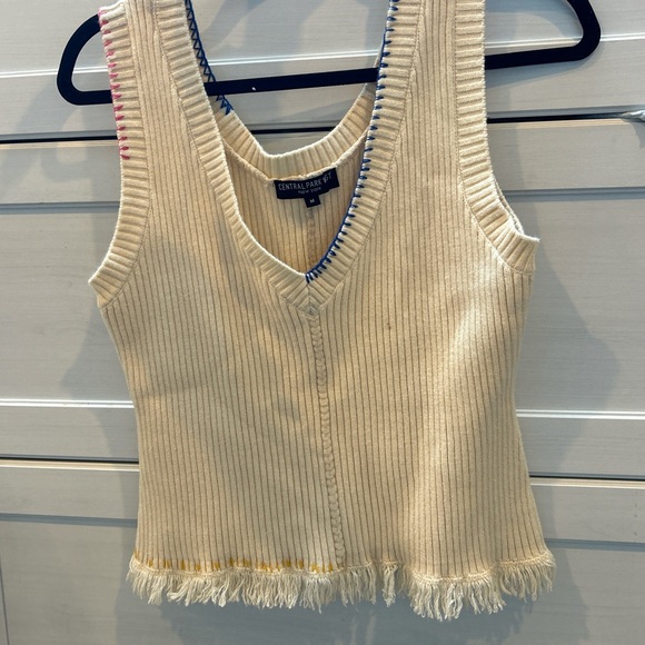 Central Park West Beige Ribbed Tank with Fringe - Picture 1 of 3
